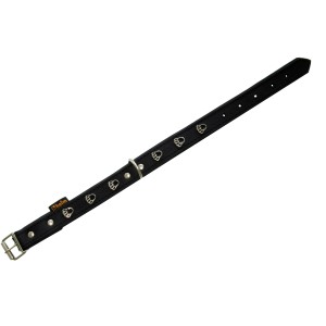 Schwarzes Heim Hundehalsband aus Leder mit Pfoten-Motiv, 22 mm breit und 40 cm lang.