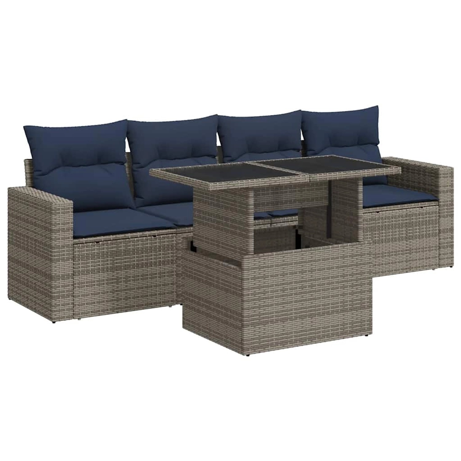 vidaXL 5-Tlg Garten-Sofagarnitur mit Kissen Grau Poly Rattan Akazie 3326242 günstig online kaufen