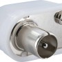 Weißer Schwaiger IEC Winkelstecker für Antennenanschluss, 90° Winkel.