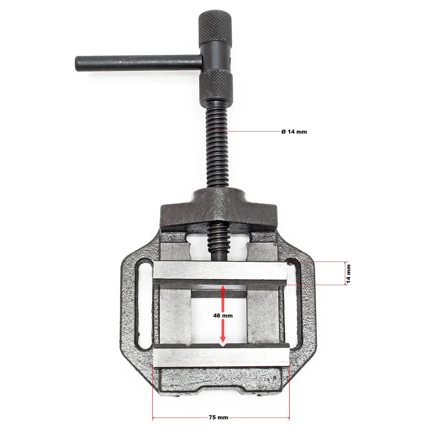 Wiltec Maschinenschraubstock aus Gusseisen, schwarz. 75mm Backenbreite, 46mm Spannweite. Ideal für Werkstatt & Bohrmaschine.
