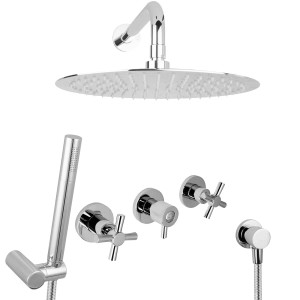 PaulGurkes Unterputz Duschsystem mit 30cm Kopfbrause und Handbrause, verchromt.