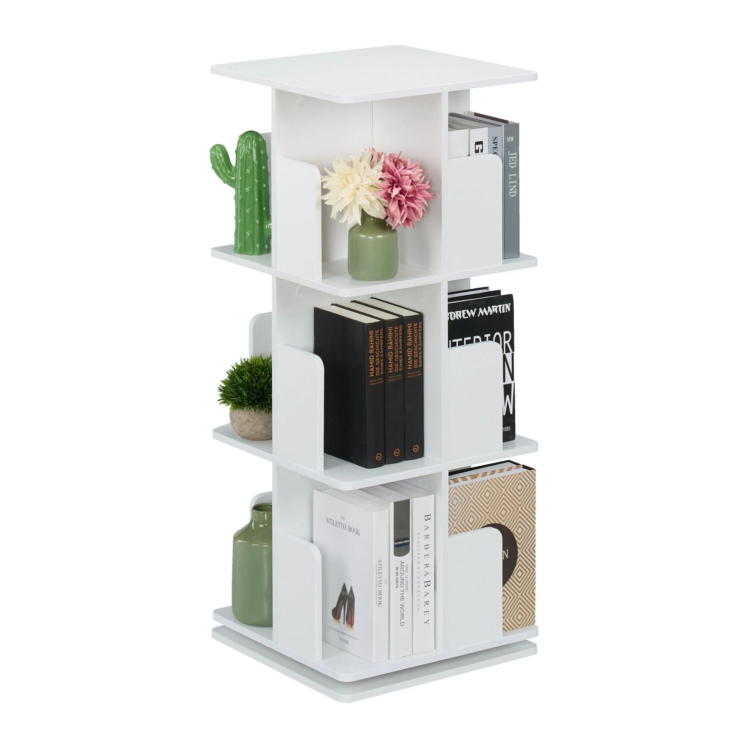 Relaxdays Bücherregal Spanplatte Stahl Weiß Drehbar 95 cm x 39 cm x 39 cm 15,1 kg