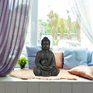 Relaxdays Buddha Figur Polyresin Dunkelgrau Sitzend Wetterfest Frostsicher 70 cm x 45 cm x 35 cm 9 kg