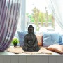 Sitzende, dunkelgraue Buddha Figur aus Polyresin, 70 cm hoch, für den Innen- und Außenbereich.