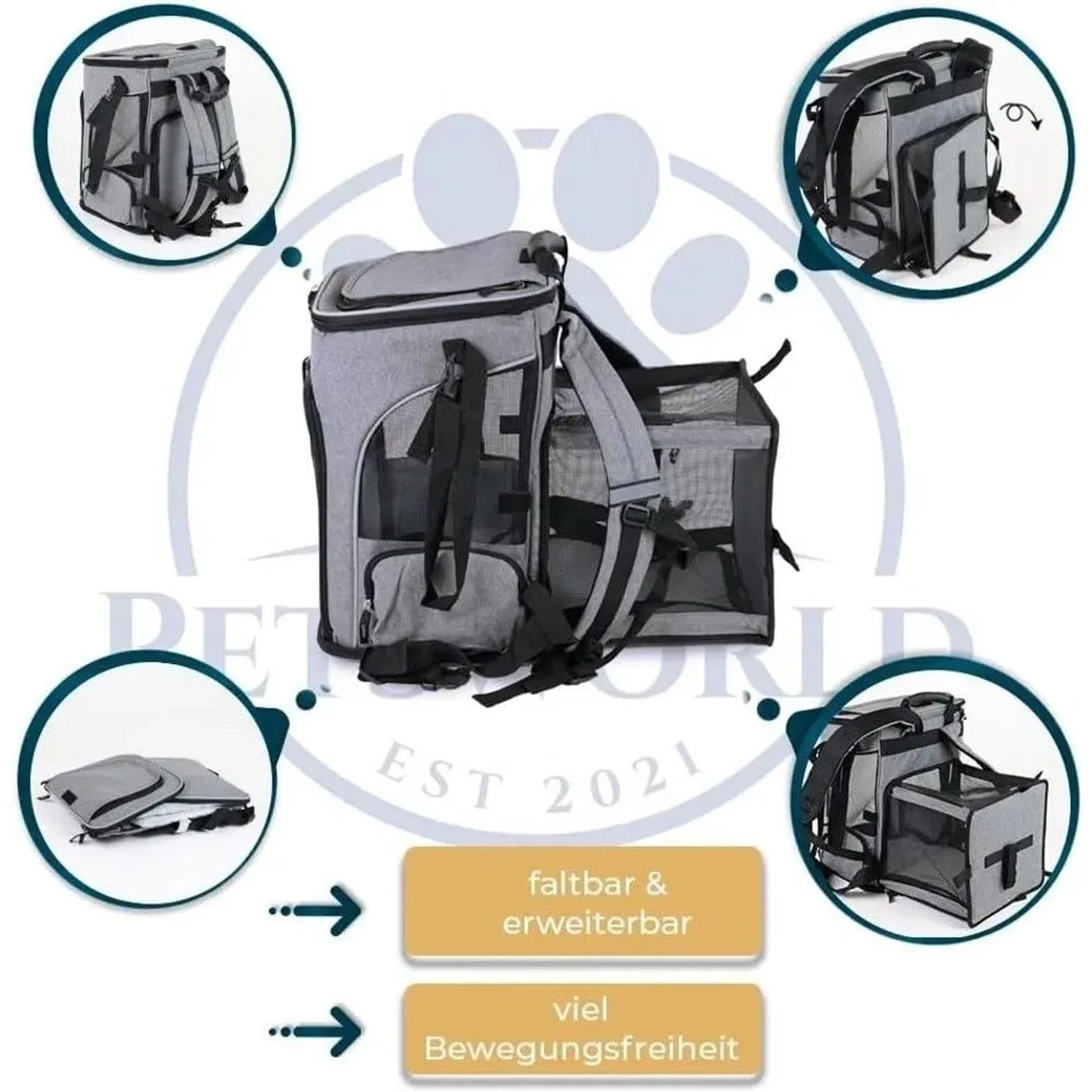 Petsworld Hunderucksack, faltbar & atmungsaktiv, für Hunde bis 8,5kg. Ideal für den Transport zum Tierarzt.