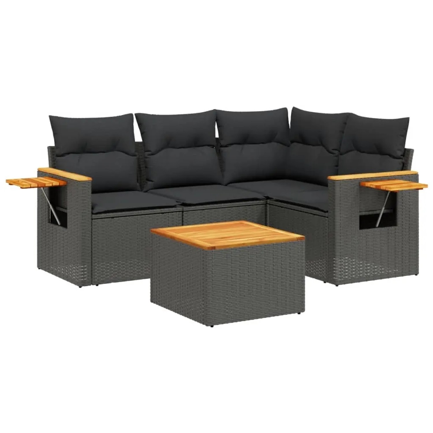vidaXL 5-Tlg Garten-Sofagarnitur mit Kissen Schwarz Poly Rattan 3259178