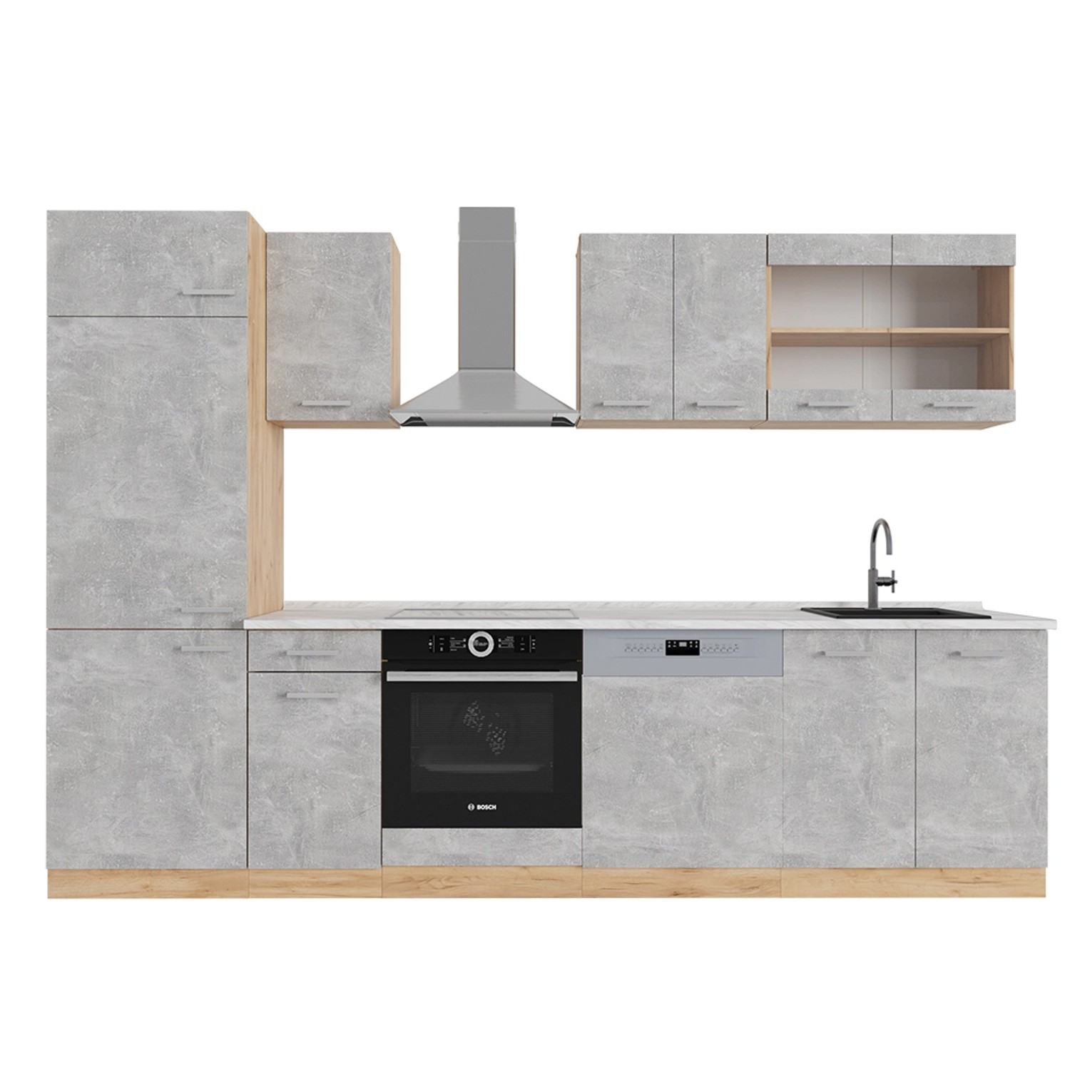 Vicco R-Line Küchenzeile Beton/Goldkraft Eiche 300 cm AP Marmor günstig online kaufen