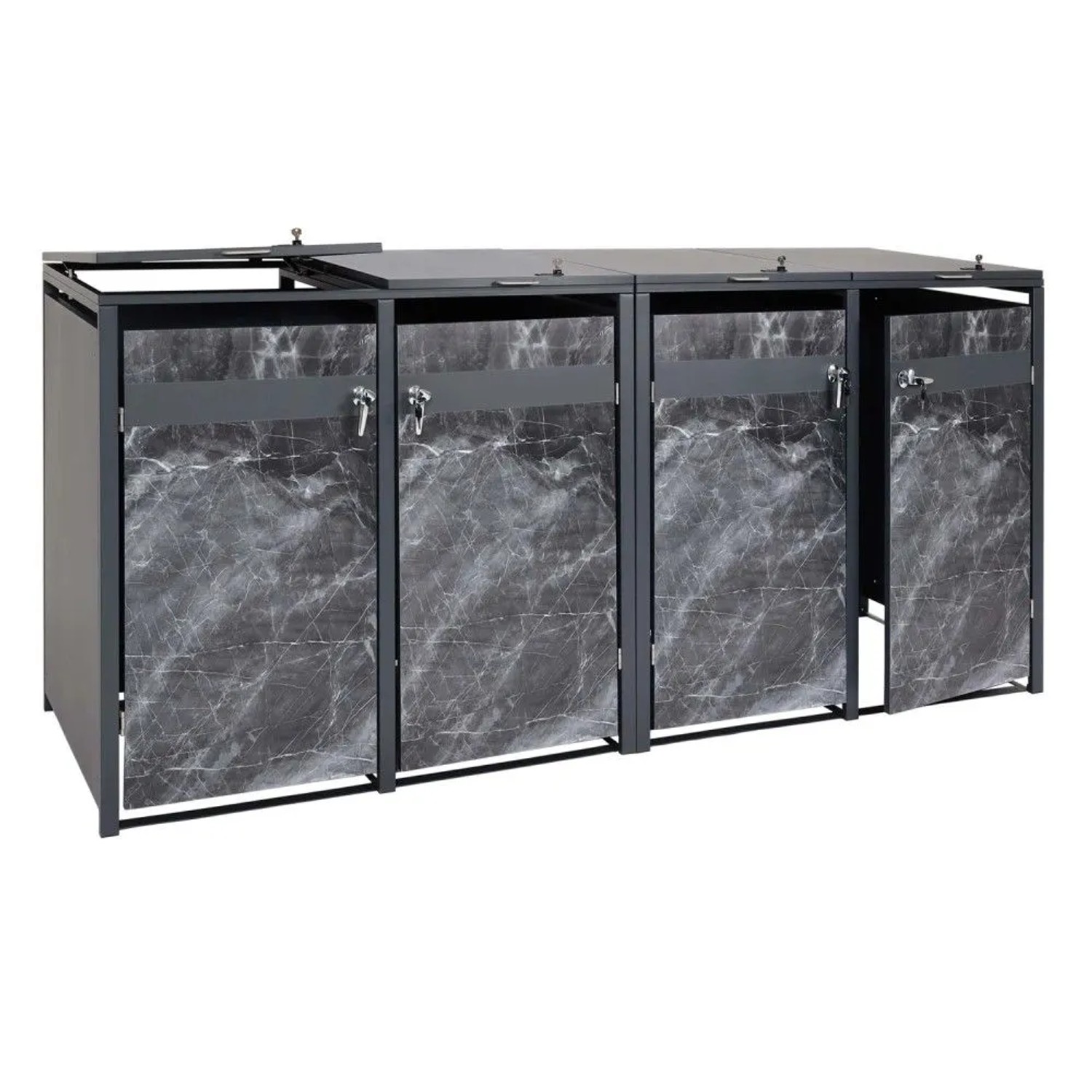 MCW 4er Mülltonnenverkleidung J82 Marmor-Optik Dunkel 117x264x80cm