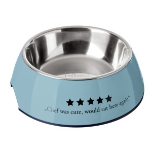 Hellblauer Hunter Melamin-Napf Mayfair mit Edelstahleinsatz und Sterne-Aufdruck.