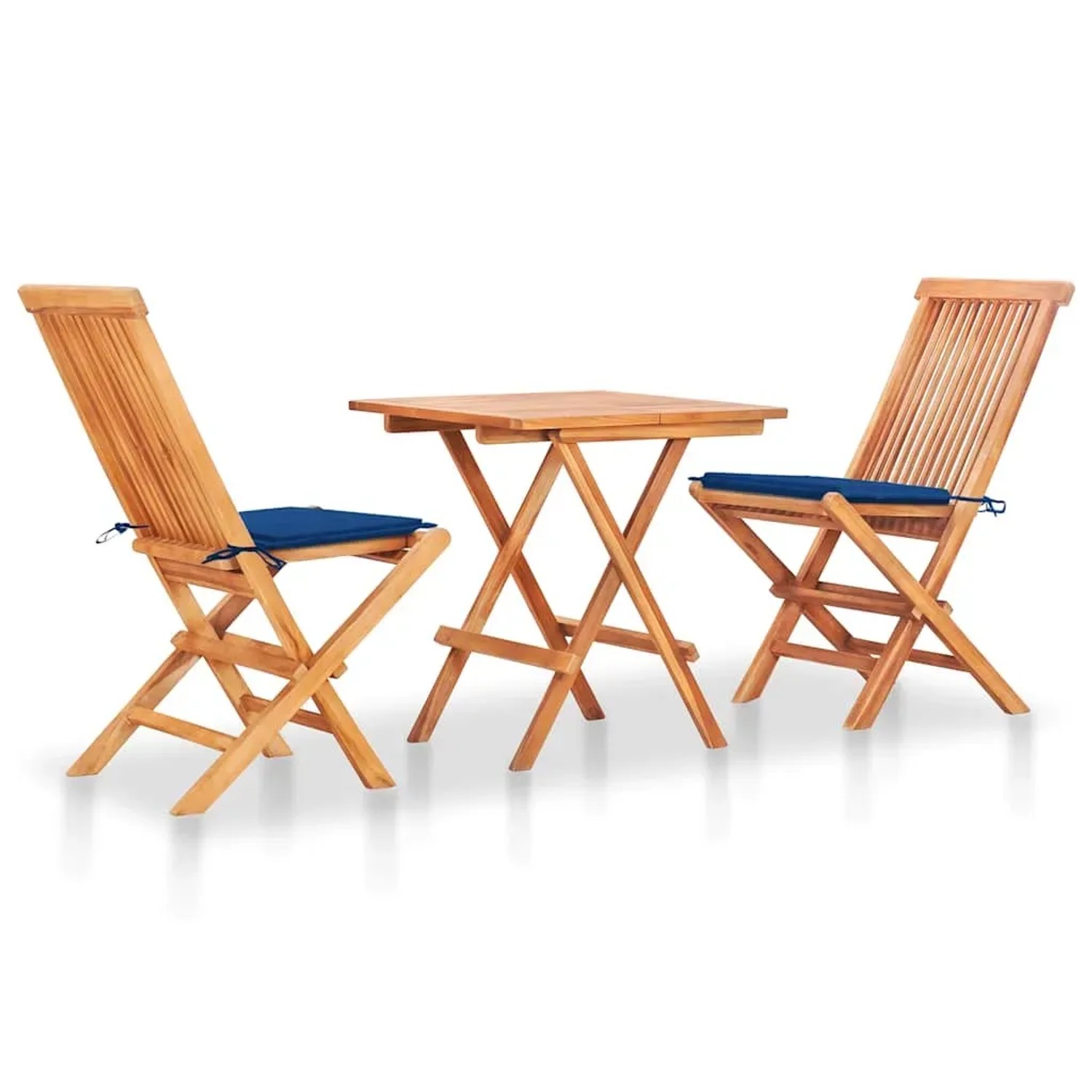 vidaXL 3-Tlg Bistroset mit Königsblauen Kissen Massivholz Teak 3063235