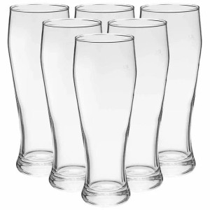 Sechs klare, schlanke Van Well Bavaria Weizenbiergläser, 0,5 l geeicht, aus Glas. Ideal für Bierliebhaber.