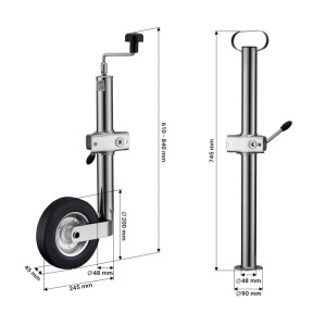 Wiltec Stützrad und Anhängerstütze, Teil des 10-tlg. Sets für Autoanhänger. Verzinkter Stahl, Maße.