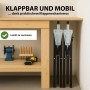 Zwei TRUTZHOLM Arbeitsböcke, 7-fach höhenverstellbar, zusammengeklappt und platzsparend verstaut.