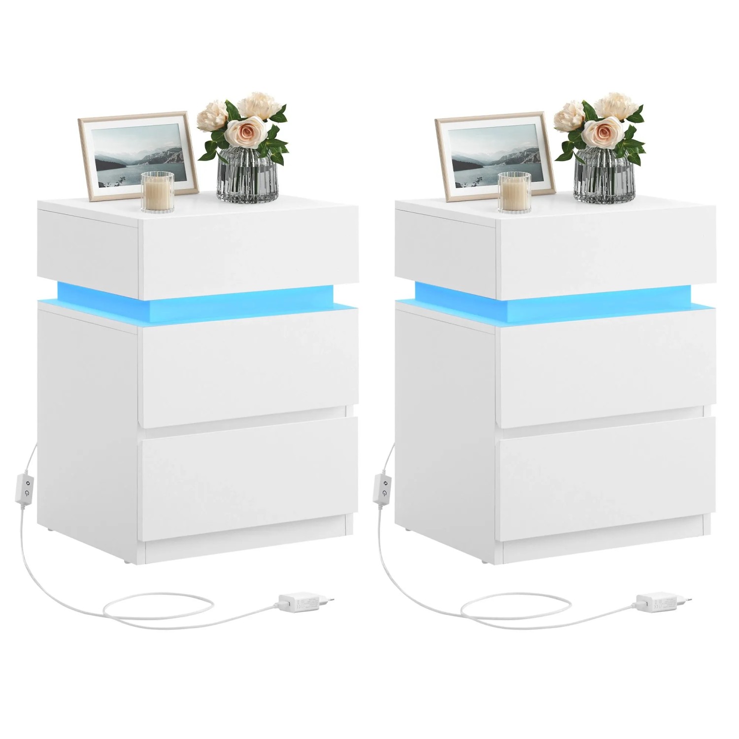 Vasagle Nachttisch mit LED-Beleuchtung 55 cm x 440 cm x 35 cm Weiß