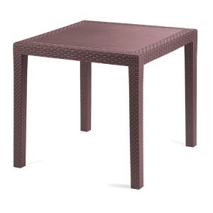 Quadratischer Bistrotisch in Mokka-Braun mit Rattan-Optik für Garten, Balkon oder Terrasse.