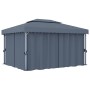 Anthrazitfarbener vidaXL Pavillon 4x3m mit Vorhängen und LED-Lichterkette für Garten & Terrasse.