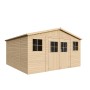 Timbela Holz Gartenhaus M330+M330G mit Fenstern und Boden, naturbelassen.