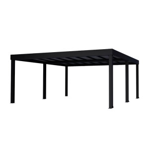 Canopia Carport Oslo, 607x596 cm, Alu schwarz, Paneel grau. Robuste KFZ-Überdachung für zwei Fahrzeuge.