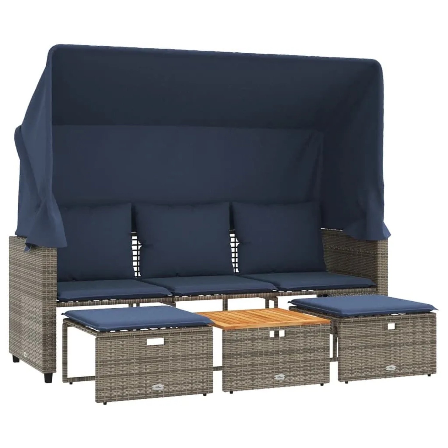 vidaXL Gartensofa 3-Sitzer mit Baldachin und Hockern Grau Poly Rattan 36545 günstig online kaufen