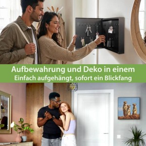 Schwarzer Banjado Metall Schlüsselkasten 30x30cm mit Erdmännchen Motiv. Magnetisch, beschreibbar, in Garderobe mit Schlüsseln.