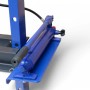 Blaue Hydraulikpumpe der DeTec. 12 Tonnen Werkstattpresse. Handpumpe und Zylinder der Industriepresse, Presswerkzeuge.