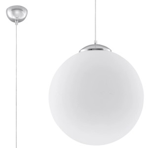 Weiße Sollux Lighting Hängeleuchte Ugo 30 mit Chrom-Details, Kugelform, für Lampen & Leuchten.