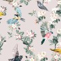 Joules Vliestapete Handford Garden Birds mit Vogel- und Blütenmuster auf Creme-Hintergrund.