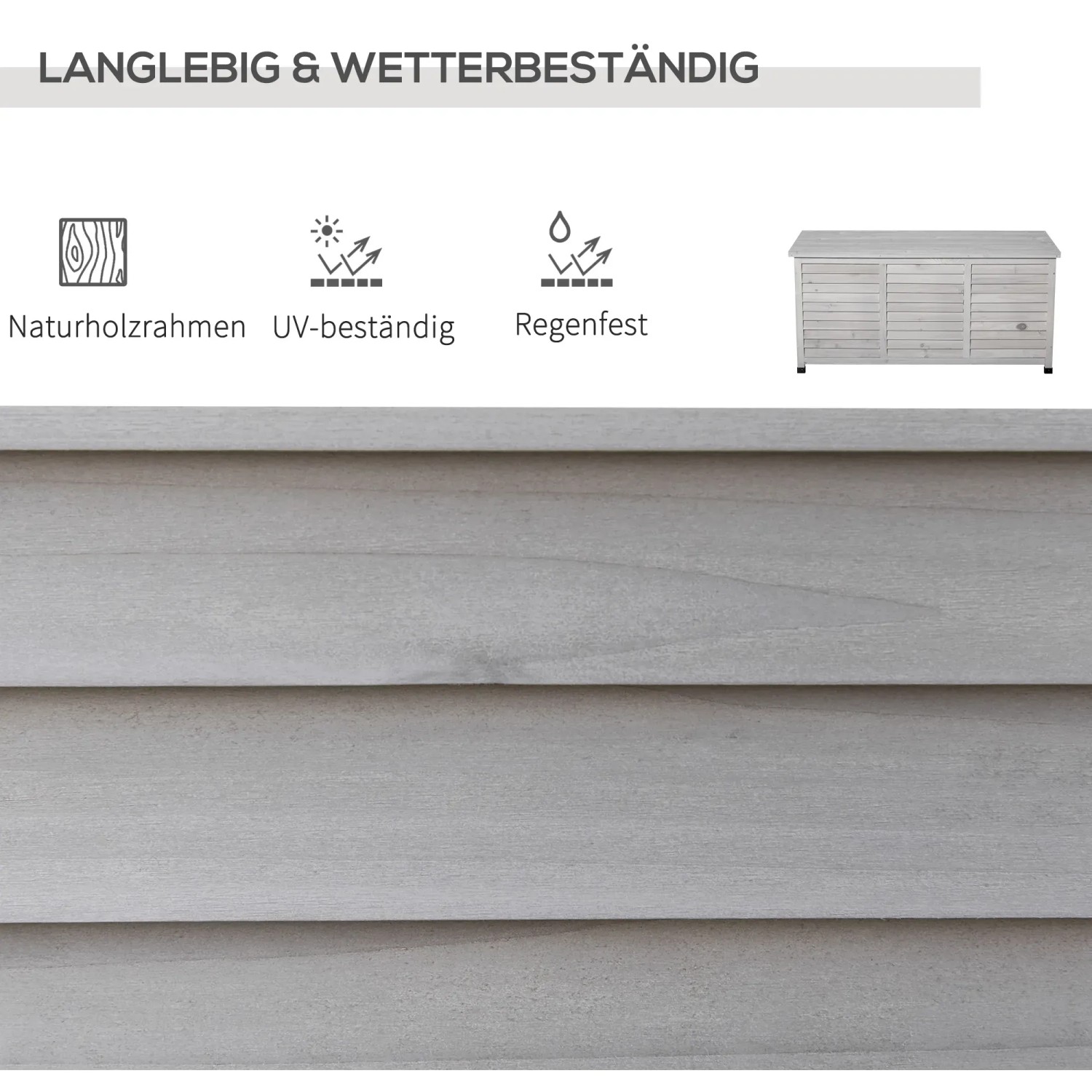 Detailansicht der grauen Outsunny Gartenbox: Wetterbeständig und langlebig.