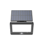 Schwarze LUXULA LED Solar Wandleuchte mit Bewegungsmelder und separatem Solarpanel.