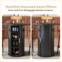 Merax Bartisch Set: Runder Bartisch mit Lamellen-Schiebetür, offen mit Stauraum, geschlossen. Dunkles MDF.