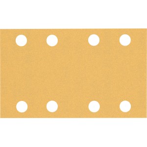Gelbes Bosch Schleifblatt, Körnung 80, gelocht für Schwingschleifer.