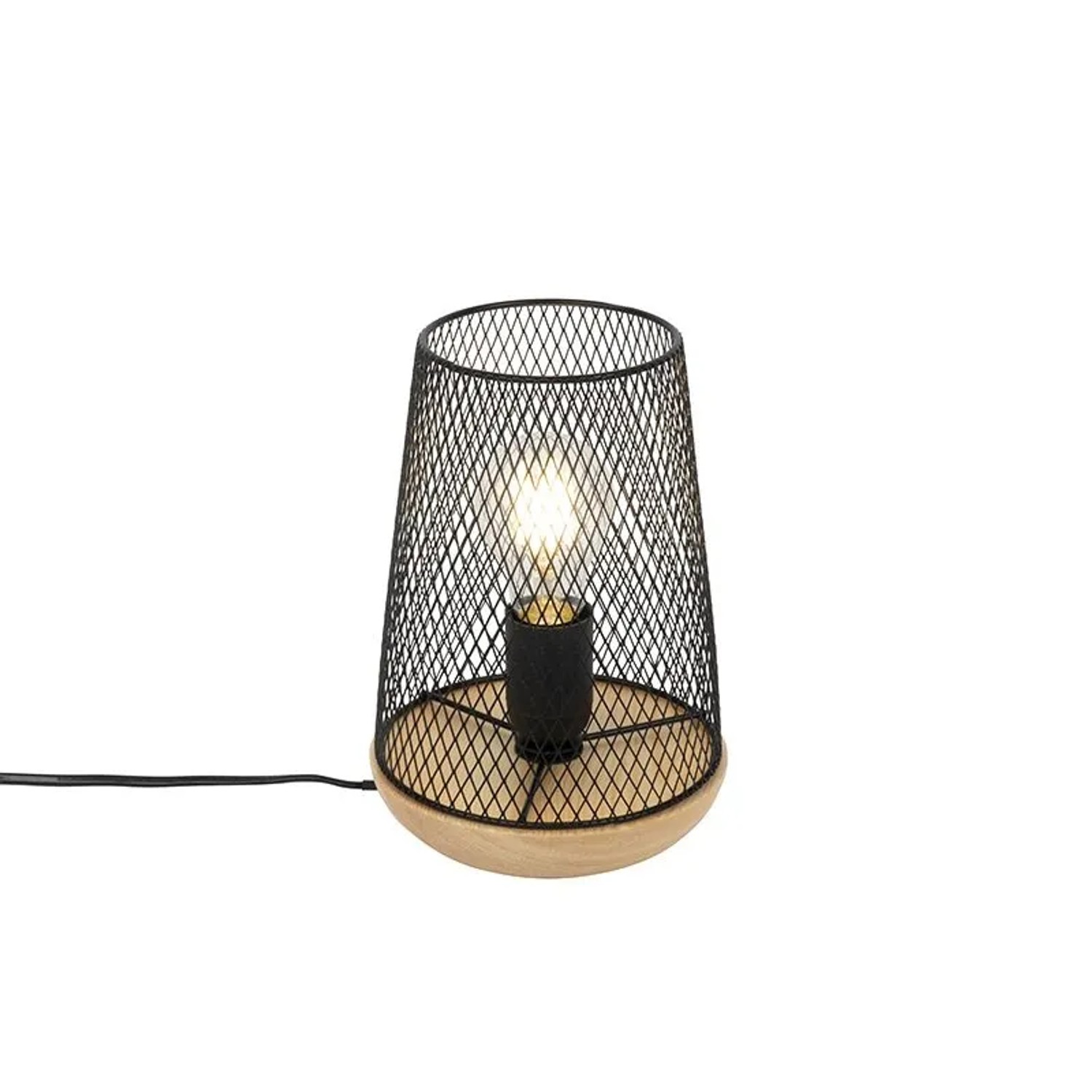 QAZQA Design Tischlampe Schwarz mit Holz Bosk