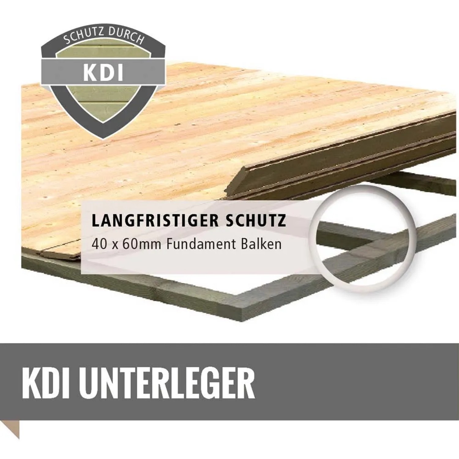 Detailaufnahme des Fundaments für Karibu Holz-Gartenhaus Boras, KDI-Imprägnierung für langanhaltenden Schutz.