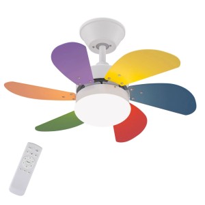 NETTLIFE Deckenventilator aus Metall, mehrfarbig, mit 6 bunten Flügeln, integriertem LED-Licht und Fernbedienung.