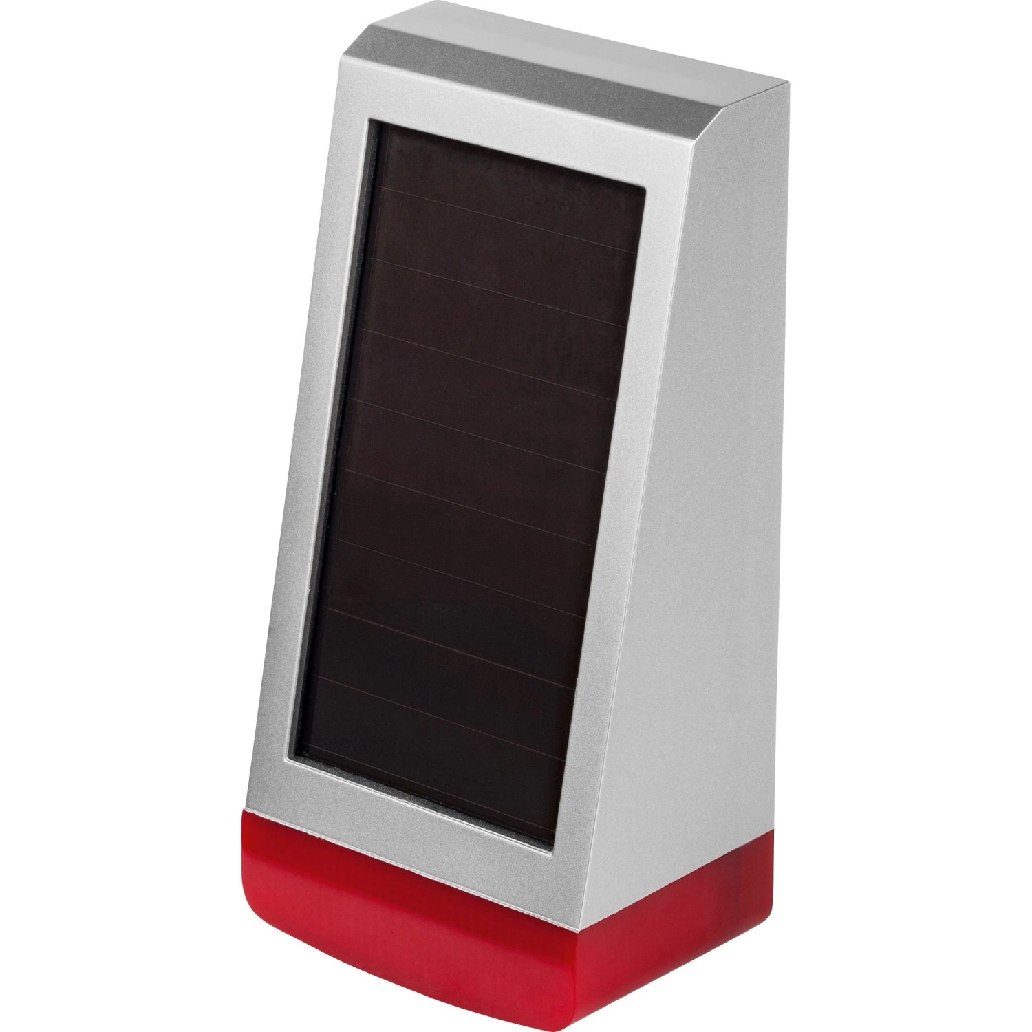 Homematic IP Alarmsirene außen, silber-rot mit Solarzelle. Optische und akustische Warnung für Hausautomation.