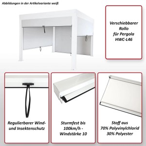 Anthrazitfarbene Seitenwand für Pergola 3x4m, verschiebbares Rollo zum Wind- und Insektenschutz.