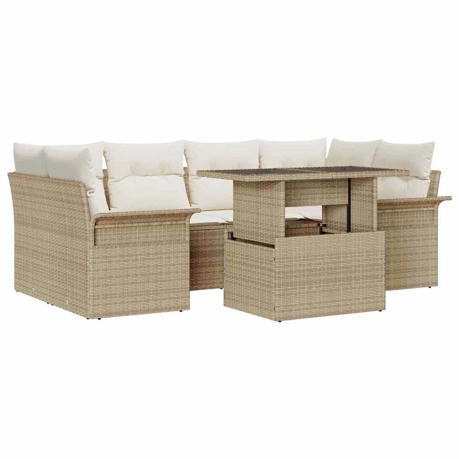 vidaXL Garten-Sofa-Set mit Kissen mit Speicher 7-Tlg Beige Poly Rattan 3356 günstig online kaufen
