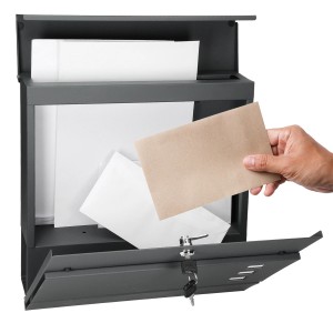 Anthrazitfarbener ECD Germany Briefkasten mit Zeitungsfach aus Stahl, Posteinwurf.