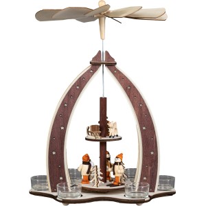 HGD Design-Pyramide Winterkinder für 6 Teelichte, Holz-Weihnachtsdekoration.