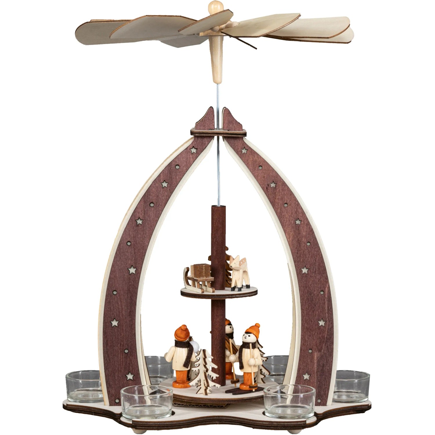 HGD Design-Pyramide Winterkinder für 6 Teelichte 28 cm x 19,5 cm x 37 cm
