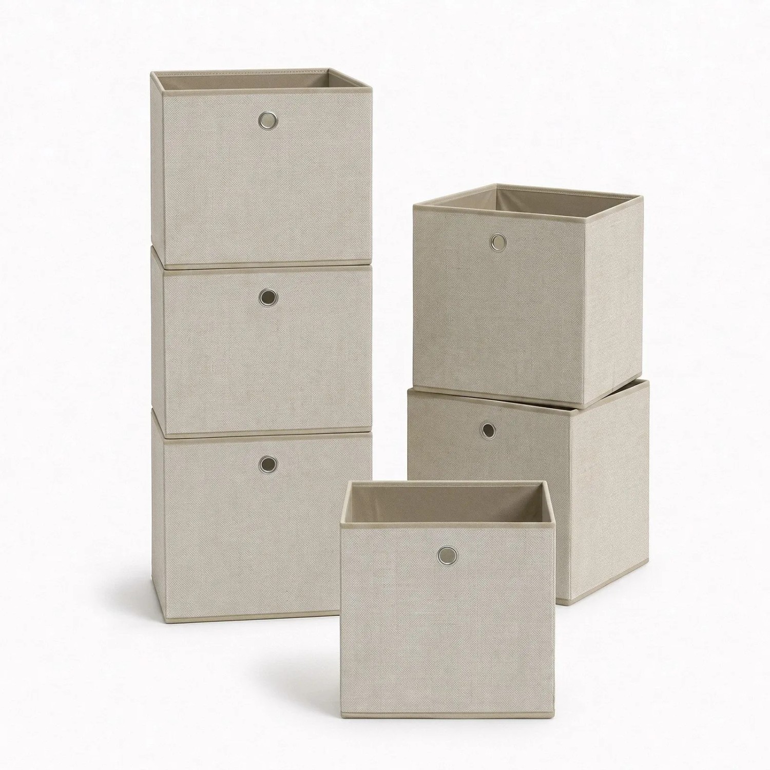 Sekey Aufbewahrungsbox 6er Set Beige Stoffboxen Faltboxen aus Vliesstoff mit Griff Faltbare Organizer Boxen für Schrank und Regal Kleidung