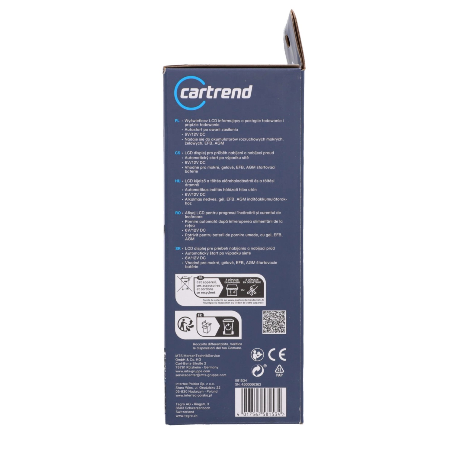 Cartrend Batterieladegerät Mikroprozessor DP 6.1, Verpackung mit Produktinformationen.