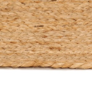Detailansicht des geflochtenen, runden vidaXL Teppichs aus Jute, 180 cm Durchmesser.