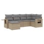 Beige 6-tlg. vidaXL Garten-Sofagarnitur aus Poly Rattan mit grauen Kissen.