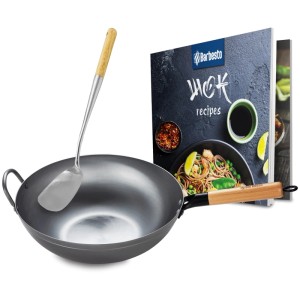 DELUKE Wokpfanne STINA Flacher Boden für Induktion 34x59x15cm Metall Natura Asiapfanne Wok Kochpfanne
