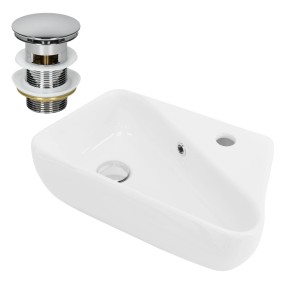 ML-Design Handwaschbecken, weiß, 45x27cm, mit Ablaufgarnitur und Hahnloch rechts.