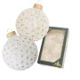 4er Set Krebs Glas Lauscha Weihnachtskugeln, 7cm, weiß mit goldenem Glitterdekor.