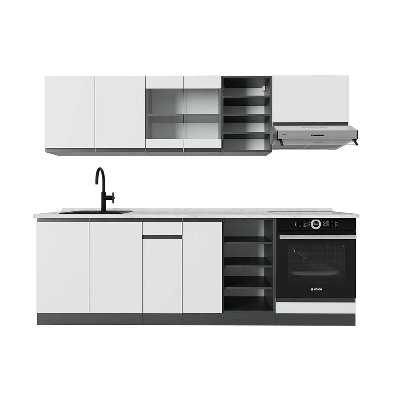 Vicco R-Line Küchenzeile Weiß/Anthrazit 240 cm AP Marmor günstig online kaufen