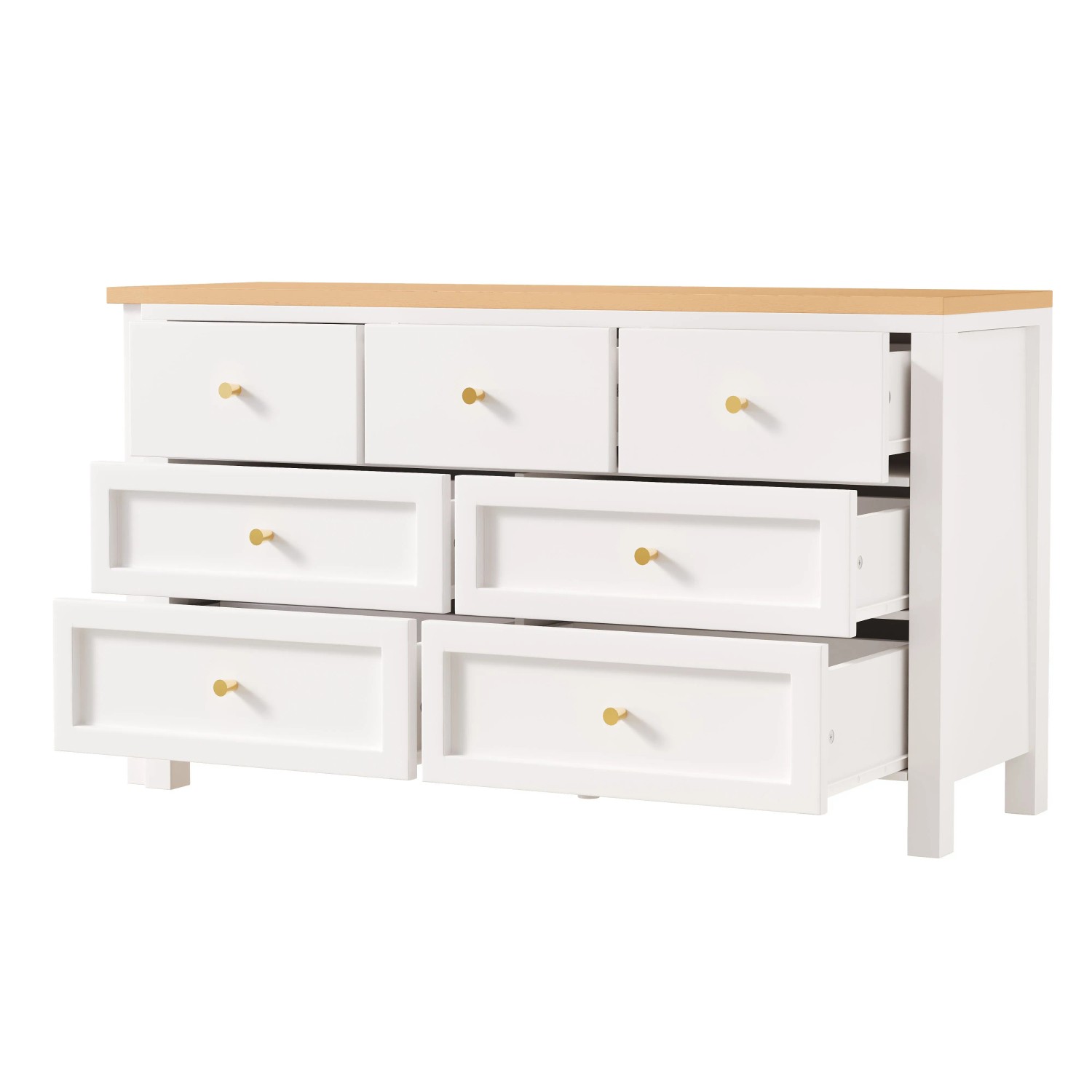 okwish Schreibtisch L-Förmig Eckschreibtisch mit 7-Schubladen Kommode 120 × 40 cm Weiß/Natur
