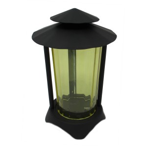 Schwarze, matte Moll Grablampe aus Stahl, 21x14 cm, mit gelbem Kunststoffeinsatz.